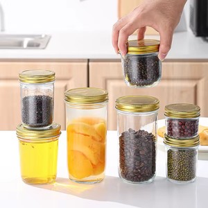 Bocaux Mason modernes à large ouverture 16 oz 32 oz, bouteilles en verre pour <span class=keywords><strong>caviar</strong></span>, confiture, miel, cadeaux de mariage, bocaux de conserve et de préparation de gelées avec couvercles - Product Image 4