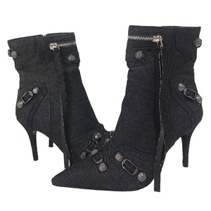 <span class=keywords><strong>Stivaletti</strong></span> in Denim con tacco alto con cerniera Punk con tacco alto da donna di lusso Chic con rivetti <span class=keywords><strong>e</strong></span> <span class=keywords><strong>fibbie</strong></span> - Product Image 1