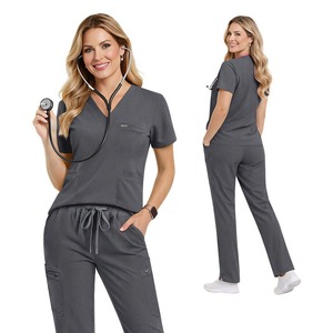 Ensemble de Blouse et Pantalon d'Infirmière Personnalisé Noir, Rose et Gris, Confortable, Respirant et Extensible, pour Vente en Gros - Product Image 2
