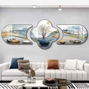 Salon peinture décorative en forme de <span class=keywords><strong>triptyque</strong></span> hexagonal peinture murale atmosphère invitant la richesse cristal porcelaine - Product Image 6