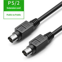 PS/2 Male ke PS/2 Female, 6-Konduktor, Kabel Ekstensi, Pelindung Kepang, Jaket PVC, Keyboard/Mouse, 6 Inci.