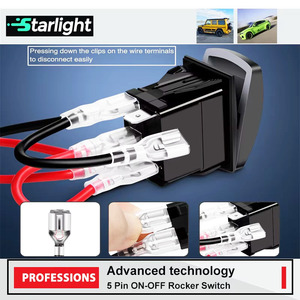 Interrupteur à bascule laser SPST 5 broches 20A 12V 10A 24V étanche avec fils de raccordement pour barre lumineuse LED, SUV, ATV, UTV - Product Image 6