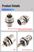 Connecteur M12*1.0 DIN Type 2-17 broches IP67 pour montage sur panneau, homologué 4A, PG9 M12 Code A-B-D, à souder, mâle-femelle, fixation frontale
