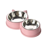 Gamelle portable solide pour animaux de compagnie, détachable, en acier inoxydable 201 et plastique, avec décoration oreilles de chat, double gamelle, accessoires pour chats et chiens