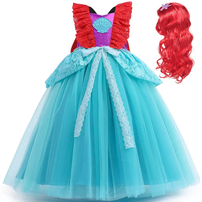 LZH Kids Cosplay Party Halloween Costumes Children Fancy Girls Mermaid Princess Lace Bow Tutu Cos Dresses