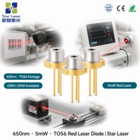 Diode laser rouge UOC U-LD-650573A 650nm 5mW TO-18 5,6mm avec moniteur PD pour lecteur de codes-barres
