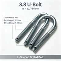 Boulon en U à double tête en acier au carbone de grade 8.8, 16*322/80, métrique, pour fixation de tuyaux de remorque, fixation robuste pour la construction, vente en gros