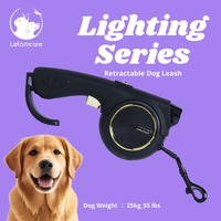 Laisse rétractable automatique Lefamcare 13 pieds avec lumière LED et design anti-choc, laisse en nylon réfléchissant pour animaux de compagnie de moins de 25 kg