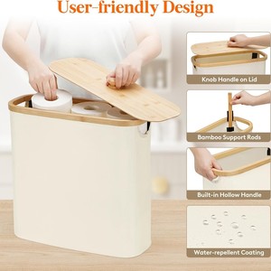 Oxford Cloth Storage <b>Basket</b> With Bamboo Lid Rectangle <b>Foldable</b> For Bathroom Storage Beige Gray Black Navy Blue Off White - Product Image 3
