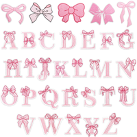 Magnifiques patchs thermocollants en tissu non tissé PVC écologique, brodés de nœuds papillon alphabet roses et de perles, personnalisables pour enfants