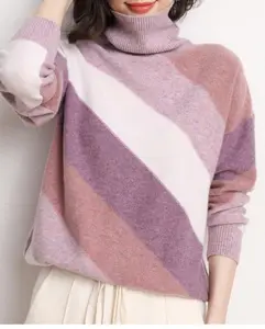Оптовая продажа, зимний женский свитер WS12 с высоким воротником, женские свитера, вязаные крючком, свитера в клетку с высоким воротником для женщин