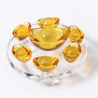 JINGHANLU Bloc et cube en verre de cristal poli, motif lingot d'or et configuration sept étoiles, porte-bonheur, cadeau artisanal et petite décoration d'intérieur