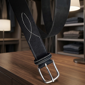 B.S INTERNATIONAL - Cinturón de Cuero Genuino para Hombre, Estilo Vintage, Hebilla Cuadrada de Acero, Diseño 3D, Resistente y Ecológico - Product Image 1