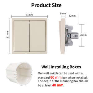 Bingoelec Dễ dàng cài đặt 80*80mm tường <span class=keywords><strong>push</strong></span> <span class=keywords><strong>button</strong></span> ánh sáng 2 gang 1Way chuyển đổi PC tùy chỉnh khu dân cư EU Anh - Product Image 4