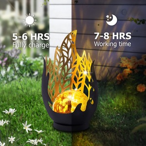 Solar Flame Light Solar Powered <b>Lantern</b> Automatic Sensor Garden Statue Light 600mAh Battery Metal Flame Lamp for Outdoor Garden - Product Image 4
