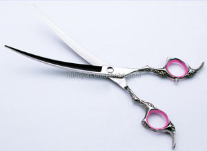 Schoonheid Bloem Gebeeldhouwd Handvat Fancy Stijl Gebogen Huisdier Snijschaar 7.5 "Professionele Japan Stalen Kattenhondenverzorgingsschaar - Product Image 4
