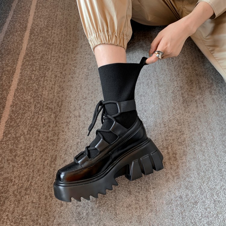 Популярная универсальная одежда, лидер продаж, высококачественные черные кожаные ботинки-носки, обувь