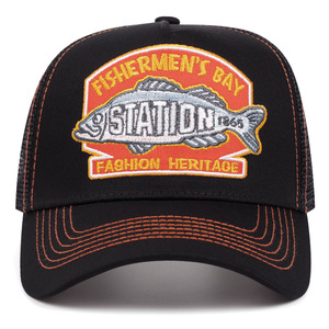 Produttore di Cappelli Personalizzati 2025, Cappello da Baseball Unisex a 6 Pannelli, Ricamo 3D, Design Retrò con Camion e Pesci, Rete in 100% Cotone, Vestibilità Flessibile - Product Image 1
