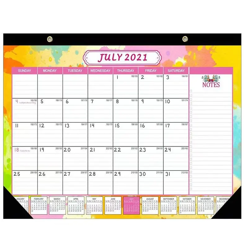 Hochwertige benutzer definierte Farbdruck 12 Monate Kalender Monatlicher wöchentlicher Wandkalender
