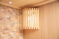 2-6 orang mewah desain Modern kayu Solid Sauna dengan batu Backwall pemanas listrik 220v Panel kontrol komputer