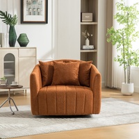 Fauteuil d'appoint moderne surdimensionné rembourré pivotant à 360°, 3 coussins, en chenille capitonnée, forme citrouille, pour salon