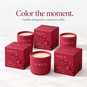 Bougie parfumée Aikun Floral Orchid Aroma 290g en verre rouge à une seule mèche avec boîte cadeau rigide assortie pour offrir en cadeau lors d'événements - Product Image 1