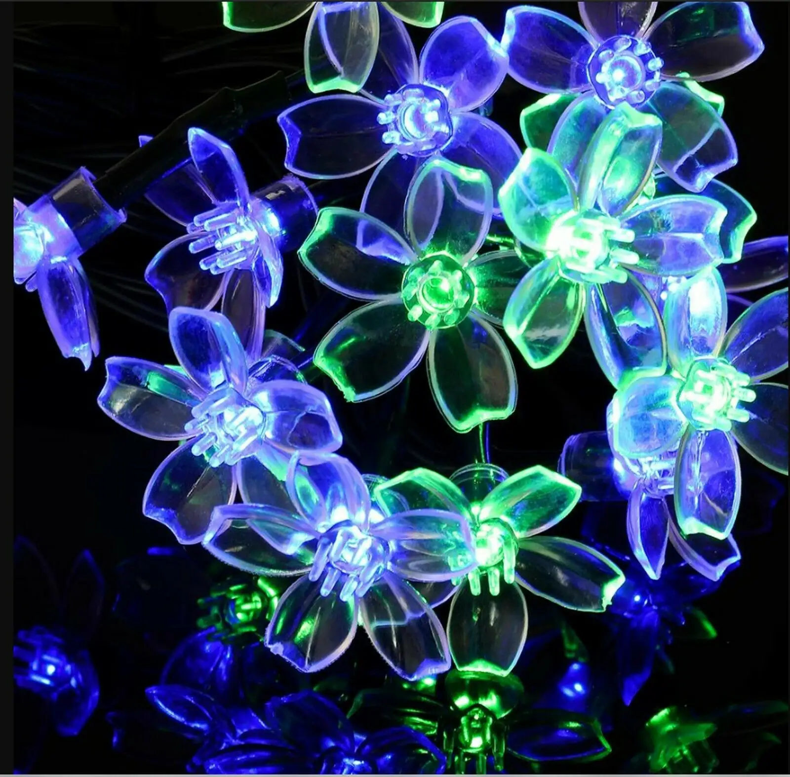 Solar Power Cherry Blossom Flower Garland LED String Fairy Lights Crystal Flower