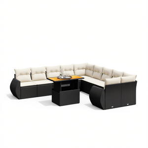 Ensemble de canapé de jardin avec accoudoirs réglables, en rotin PE noir, mobilier d'extérieur au design contemporain, coussins en mousse haute densité - Product Image 1