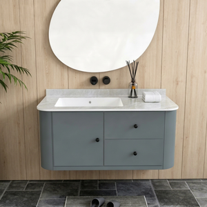 Armoire murale de salle de bain RICO GLOBAL avec lavabo rectangulaire en marbre, finition peinte, design minimaliste - Product Image 1