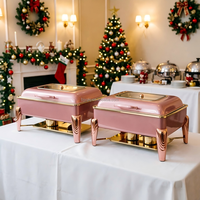 Plat à réchaud rectangulaire rose 9L avec couvercle transparent, en acier inoxydable, idéal pour mariages, fêtes, banquets de Noël et maintien au chaud des aliments