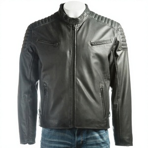 Veste en cuir véritable pour homme de qualité supérieure pour l'automne et l'hiver, style urbain, teinture unie, avec service OEM, vente en ligne, coupe ajustée - Product Image 2