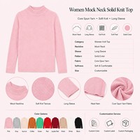 Logo Kustom OEM ODM Wanita Mock Neck Ribbed Knit Sweater Musim Gugur Musim Dingin Layering Hangat Pullover Lengan Panjang Warna Solid Atasan