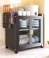 Armoire de rangement de cuisine moderne en métal grande capacité, étagère à vaisselle à trois niveaux, placard anti-poussière avec portes