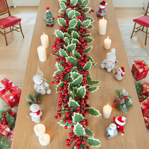 Guirlande de Noël Yan Ju 180 cm, baies rouges, feuilles vertes, décoration pour la maison, décorations festives pour les fêtes - Product Image 2