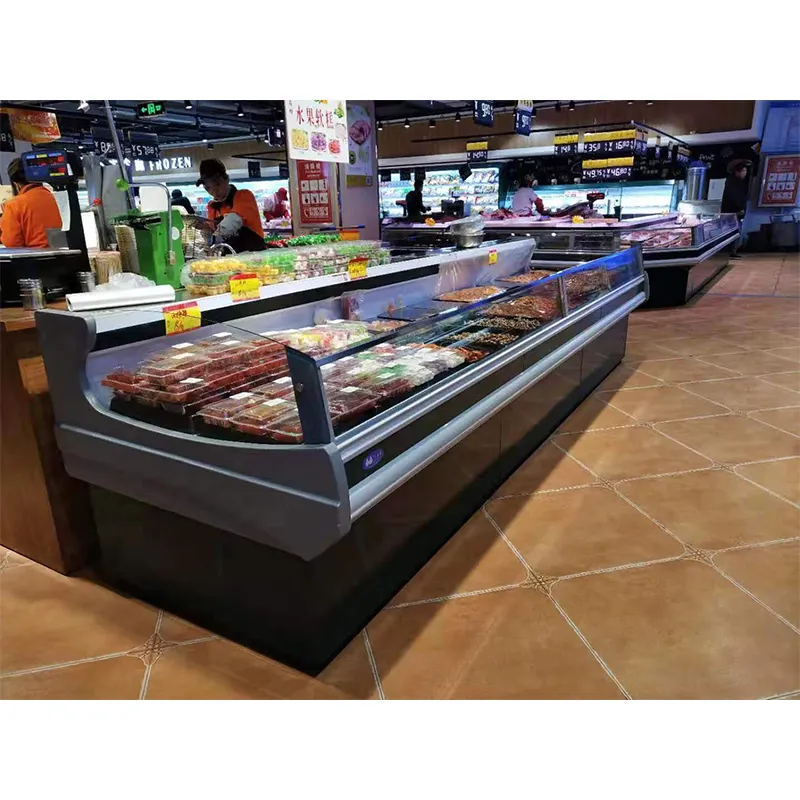 Carnicero tienda abierta tipo de carne refrigerador comercial pequeña pantalla refrigerador pescado pantalla refrigerador