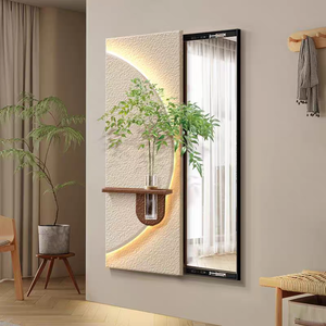 Dipinto Decorativo Moderno con Texture Arenaria, <span class=keywords><strong>Vaso</strong></span> e Luce LED, Specchio Scorrevole Nascosto a Mezzo Cerchio Verticale - Product Image 1