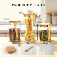Bocaux en verre de qualité alimentaire, transparents, ronds, avec couvercle en bambou et cuillère, hauteur 127 mm, pour le stockage du riz, des pâtes et des légumineuses
