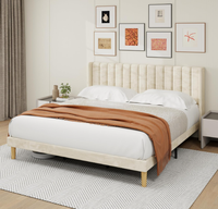 Lit plateforme Alazyhome avec cadre en métal, taille king, tête de lit rembourrée en velours, aucun sommier requis, montage facile, design moderne