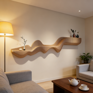 Décoration murale en bois naturel WD046, grande taille, forme ondulée, à poser, pour salon, bureau, centre commercial, hall d'hôtel, villa - Product Image 4