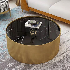 Muebles Foshan, juego de mesa de café de piedra sinterizada Couchtisch dorado de lujo moderno, mesa de centro ovalada de mármol para sala de estar - Product Image 4