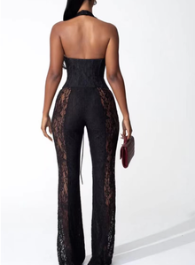 <span class=keywords><strong>Tuta</strong></span> <span class=keywords><strong>Aderente</strong></span> Sexy da <span class=keywords><strong>Donna</strong></span> con Collo all'Americana, Schiena Scoperta, in Pizzo Nero, Casual e Alla Moda - Product Image 2