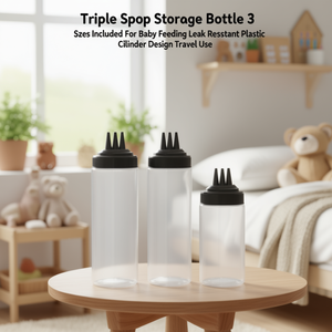 Bottiglia con triplo beccuccio, 3 misure incluse, per l'alimentazione del bambino, design a cilindro in plastica resistente alle perdite, per uso in viaggio - Product Image 3
