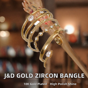 Bracelet J&D classique en acier inoxydable plaqué or 18 carats, tendance, superposé, poli miroir, ovale, rond, zircon, creux, pour soirée - Product Image 2