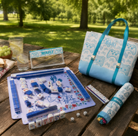 Meilleures ventes : Ensemble de tuiles de Mahjong américaines de luxe en acrylique bleu, écologique et résistant à l'eau, et Bottes de cowboy occidentales modernes pliables