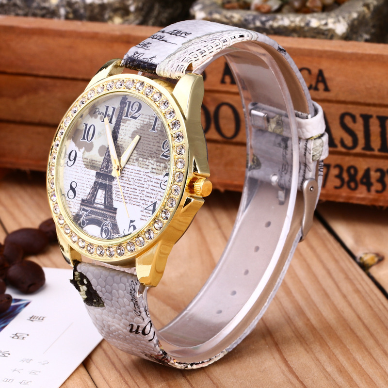 New 3 Eiffel Tower Face Fabric Covered Leather Strap Watches Blue, Green, Brown Shop Our Women main image 2