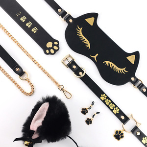 SM Sex Toys Model Gold Stamping Cat Set Couple Bondage Collar Cat Ear <b>Eye</b> <b>Mask</b> Training Props Made in China Dropshipping - Product Image 4
