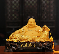 Statue de Bouddha Maitreya en résine finition bronze vintage, détails Ruyi, sculpture écologique peinte à la main pour le bureau, la prospérité