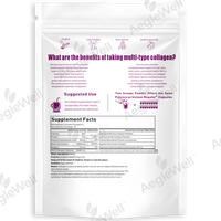 Poudre de peptides de collagène multi-sources Aeglewell, 5 types de collagène, biotine, vitamine C, acide hyaluronique, sachet personnalisé à fermeture éclair