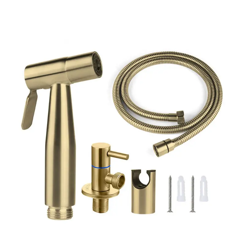 304 Stainless Steel Sprayer Toilet Set Booster Nozzle Spray Brushed Gold Bidet Faucet Shower Tap Sprayer Head