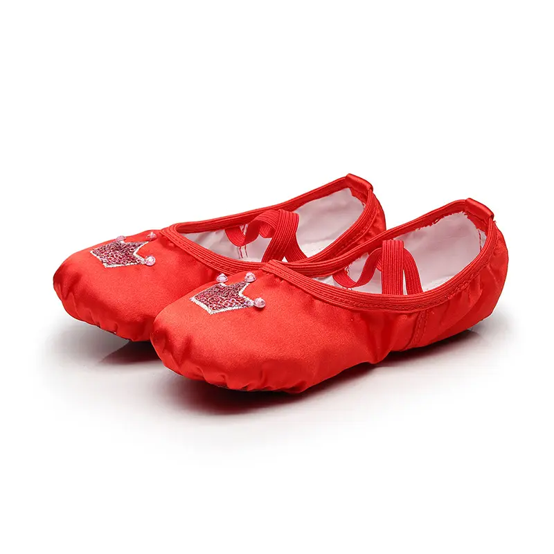 Red Stain Ballerina Slippers Flats Ballet Elegant Crown Ballet Shoes Dance for Women and Girls Kids